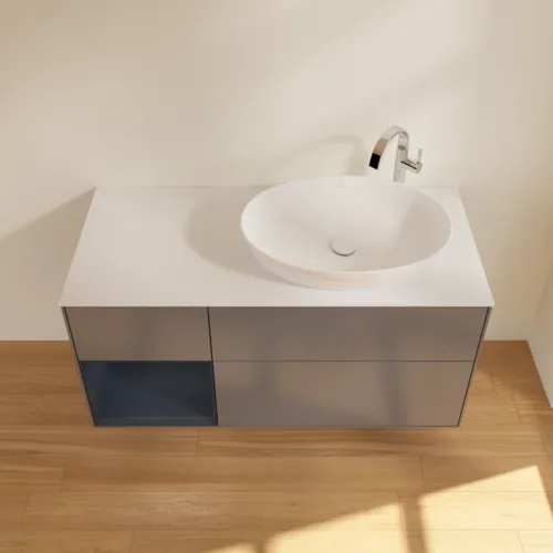 Bild von VILLEROY BOCH Finion Waschbeckenunterschrank, mit Beleuchtung, 3 Auszüge, 1200 x 603 x 501 mm, Anthracite Matt Lacquer / Midnight Blue Matt Lacquer / Glass White Matt #F921HGGK