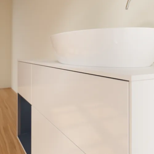 Bild von VILLEROY BOCH Finion Waschbeckenunterschrank, mit Beleuchtung, 3 Auszüge, 1200 x 603 x 501 mm, Glossy White Lacquer / Midnight Blue Matt Lacquer / Glass White Matt #F921HGGF