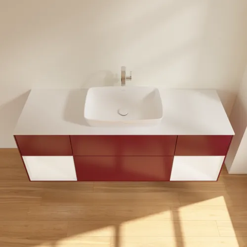 Bild von VILLEROY BOCH Finion Waschbeckenunterschrank, mit Beleuchtung, 4 Auszüge, 1600 x 603 x 501 mm, Peony Matt Lacquer / White Matt Lacquer / Glass White Matt #F861MTHB