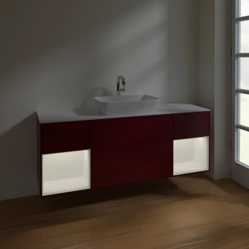 Bild von VILLEROY BOCH Finion Waschbeckenunterschrank, mit Beleuchtung, 4 Auszüge, 1600 x 603 x 501 mm, Peony Matt Lacquer / White Matt Lacquer / Glass White Matt #F861MTHB