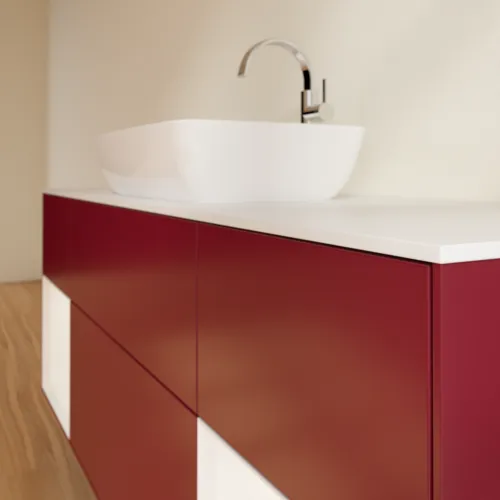Bild von VILLEROY BOCH Finion Waschbeckenunterschrank, mit Beleuchtung, 4 Auszüge, 1600 x 603 x 501 mm, Peony Matt Lacquer / White Matt Lacquer / Glass White Matt #F861MTHB