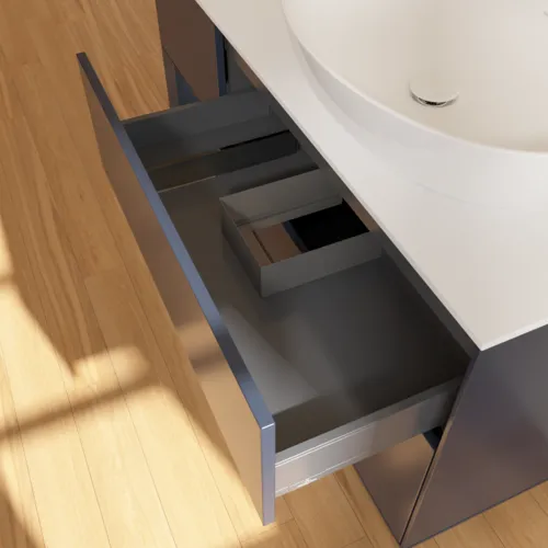 Bild von VILLEROY BOCH Finion Waschbeckenunterschrank, mit Beleuchtung, 3 Auszüge, 1200 x 603 x 501 mm, Midnight Blue Matt Lacquer / Midnight Blue Matt Lacquer / Glass White Matt #F921HGHG