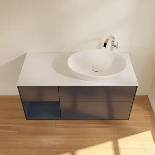 Bild von VILLEROY BOCH Finion Waschbeckenunterschrank, mit Beleuchtung, 3 Auszüge, 1200 x 603 x 501 mm, Midnight Blue Matt Lacquer / Midnight Blue Matt Lacquer / Glass White Matt #F921HGHG