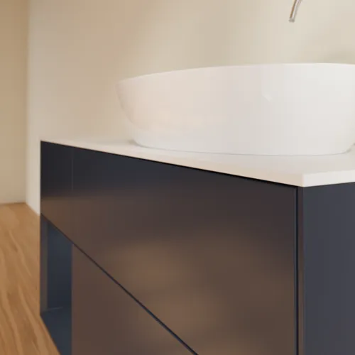 Bild von VILLEROY BOCH Finion Waschbeckenunterschrank, mit Beleuchtung, 3 Auszüge, 1200 x 603 x 501 mm, Midnight Blue Matt Lacquer / Midnight Blue Matt Lacquer / Glass White Matt #F921HGHG