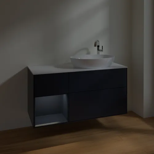 Bild von VILLEROY BOCH Finion Waschbeckenunterschrank, mit Beleuchtung, 3 Auszüge, 1200 x 603 x 501 mm, Midnight Blue Matt Lacquer / Midnight Blue Matt Lacquer / Glass White Matt #F921HGHG