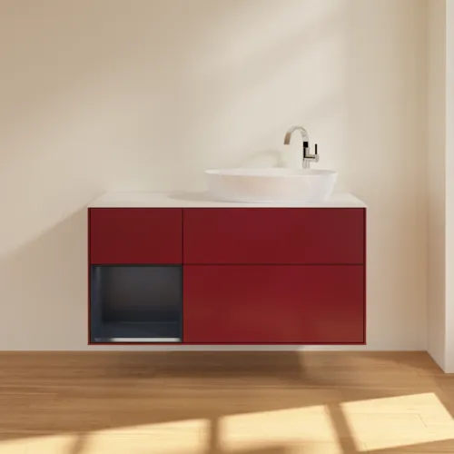 Bild von VILLEROY BOCH Finion Waschbeckenunterschrank, mit Beleuchtung, 3 Auszüge, 1200 x 603 x 501 mm, Peony Matt Lacquer / Midnight Blue Matt Lacquer / Glass White Matt #F921HGHB