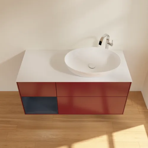 Bild von VILLEROY BOCH Finion Waschbeckenunterschrank, mit Beleuchtung, 3 Auszüge, 1200 x 603 x 501 mm, Peony Matt Lacquer / Midnight Blue Matt Lacquer / Glass White Matt #F921HGHB