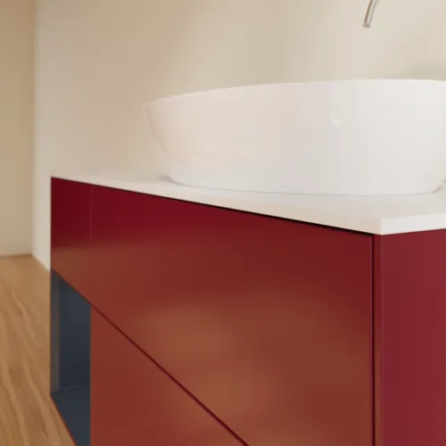 Bild von VILLEROY BOCH Finion Waschbeckenunterschrank, mit Beleuchtung, 3 Auszüge, 1200 x 603 x 501 mm, Peony Matt Lacquer / Midnight Blue Matt Lacquer / Glass White Matt #F921HGHB