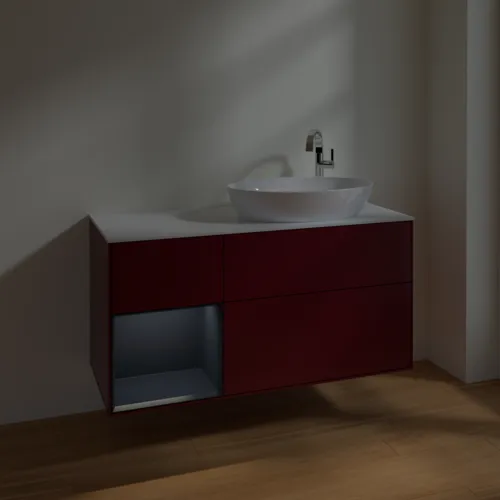 Bild von VILLEROY BOCH Finion Waschbeckenunterschrank, mit Beleuchtung, 3 Auszüge, 1200 x 603 x 501 mm, Peony Matt Lacquer / Midnight Blue Matt Lacquer / Glass White Matt #F921HGHB