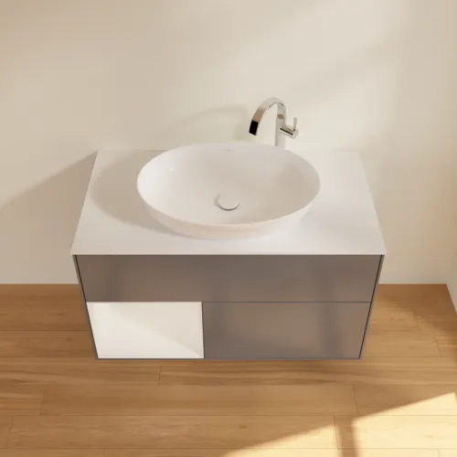 Bild von VILLEROY BOCH Finion Waschbeckenunterschrank, mit Beleuchtung, 2 Auszüge, 1000 x 603 x 501 mm, Anthracite Matt Lacquer / Glossy White Lacquer / Glass White Matt #F891GFGK