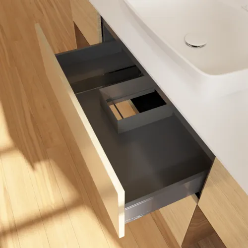 VILLEROY BOCH Finion Waschbeckenunterschrank, mit Beleuchtung, 4 Auszüge, 1600 x 603 x 501 mm, Oak Veneer / Walnut Veneer / Glass White Matt #F861GNPC, Bild 8