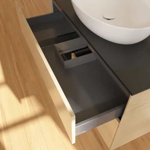 Bild von VILLEROY BOCH Finion Waschbeckenunterschrank, mit Beleuchtung, 2 Auszüge, 1000 x 603 x 501 mm, Oak Veneer / Black Matt Lacquer / Glass Black Matt #F892PDPC