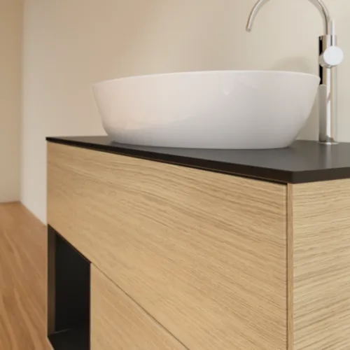 Bild von VILLEROY BOCH Finion Waschbeckenunterschrank, mit Beleuchtung, 2 Auszüge, 1000 x 603 x 501 mm, Oak Veneer / Black Matt Lacquer / Glass Black Matt #F892PDPC