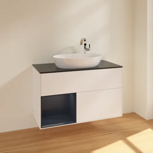 VILLEROY BOCH Finion Waschbeckenunterschrank, mit Beleuchtung, 2 Auszüge, 1000 x 603 x 501 mm, White Matt Lacquer / Midnight Blue Matt Lacquer / Glass Black Matt #F892HGMT, Bild 2