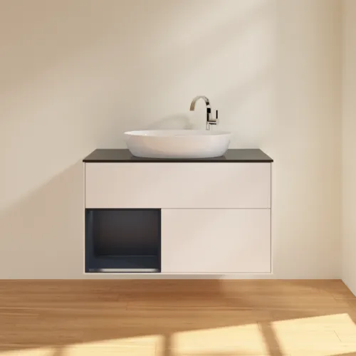 VILLEROY BOCH Finion Waschbeckenunterschrank, mit Beleuchtung, 2 Auszüge, 1000 x 603 x 501 mm, White Matt Lacquer / Midnight Blue Matt Lacquer / Glass Black Matt #F892HGMT, Bild 3