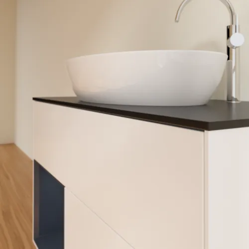 VILLEROY BOCH Finion Waschbeckenunterschrank, mit Beleuchtung, 2 Auszüge, 1000 x 603 x 501 mm, White Matt Lacquer / Midnight Blue Matt Lacquer / Glass Black Matt #F892HGMT, Bild 6