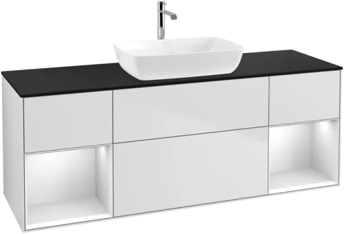VILLEROY BOCH Finion Vanity unit, with lighting, 4 pull-out compartments, 1600 x 603 x 501 mm, White Matt Lacquer / White Matt Lacquer / Glass Black Matt #F862MTMT resmi