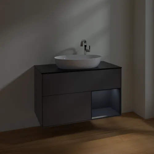 Bild von VILLEROY BOCH Finion Waschbeckenunterschrank, mit Beleuchtung, 2 Auszüge, 1000 x 603 x 501 mm, Anthracite Matt Lacquer / Midnight Blue Matt Lacquer / Glass Black Matt #F902HGGK