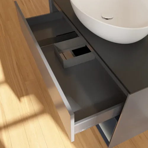 Bild von VILLEROY BOCH Finion Waschbeckenunterschrank, mit Beleuchtung, 2 Auszüge, 1000 x 603 x 501 mm, Anthracite Matt Lacquer / Midnight Blue Matt Lacquer / Glass Black Matt #F902HGGK