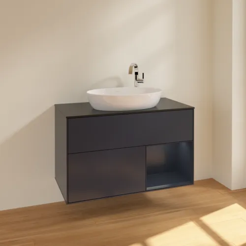VILLEROY BOCH Finion Waschbeckenunterschrank, mit Beleuchtung, 2 Auszüge, 1000 x 603 x 501 mm, Midnight Blue Matt Lacquer / Midnight Blue Matt Lacquer / Glass Black Matt #F902HGHG, Bild 2
