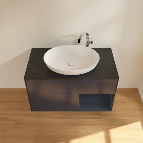 VILLEROY BOCH Finion Waschbeckenunterschrank, mit Beleuchtung, 2 Auszüge, 1000 x 603 x 501 mm, Midnight Blue Matt Lacquer / Midnight Blue Matt Lacquer / Glass Black Matt #F902HGHG, Bild 4