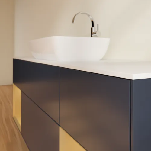 VILLEROY BOCH Finion Waschbeckenunterschrank, mit Beleuchtung, 4 Auszüge, 1600 x 603 x 501 mm, Midnight Blue Matt Lacquer / Gold Matt Lacquer / Glass White Matt #F861HFHG, Bild 6