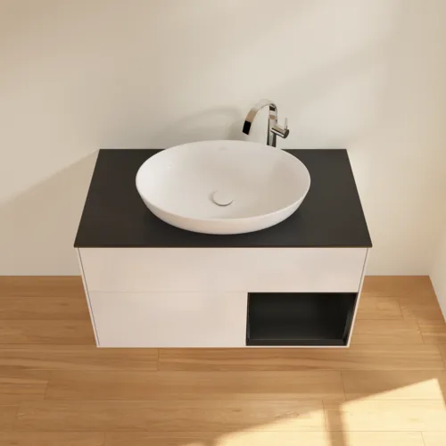 Bild von VILLEROY BOCH Finion Waschbeckenunterschrank, mit Beleuchtung, 2 Auszüge, 1000 x 603 x 501 mm, Glossy White Lacquer / Black Matt Lacquer / Glass Black Matt #F902PDGF