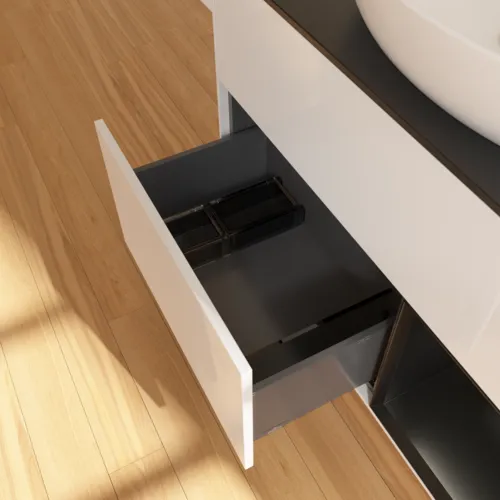 Bild von VILLEROY BOCH Finion Waschbeckenunterschrank, mit Beleuchtung, 2 Auszüge, 1000 x 603 x 501 mm, Glossy White Lacquer / Black Matt Lacquer / Glass Black Matt #F902PDGF