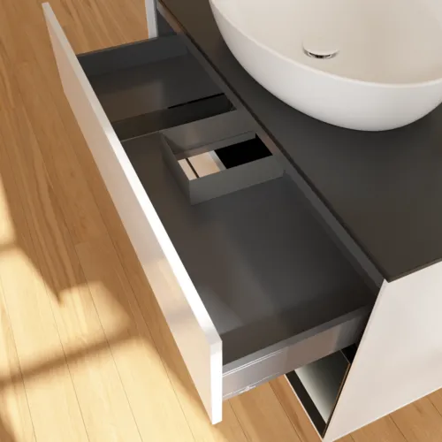 Bild von VILLEROY BOCH Finion Waschbeckenunterschrank, mit Beleuchtung, 2 Auszüge, 1000 x 603 x 501 mm, Glossy White Lacquer / Black Matt Lacquer / Glass Black Matt #F902PDGF