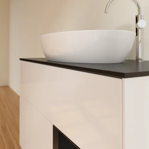 Bild von VILLEROY BOCH Finion Waschbeckenunterschrank, mit Beleuchtung, 2 Auszüge, 1000 x 603 x 501 mm, Glossy White Lacquer / Black Matt Lacquer / Glass Black Matt #F902PDGF