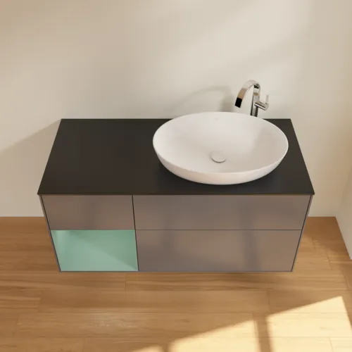 Bild von VILLEROY BOCH Finion Waschbeckenunterschrank, mit Beleuchtung, 3 Auszüge, 1200 x 603 x 501 mm, Anthracite Matt Lacquer / Olive Matt Lacquer / Glass Black Matt #F922GMGK