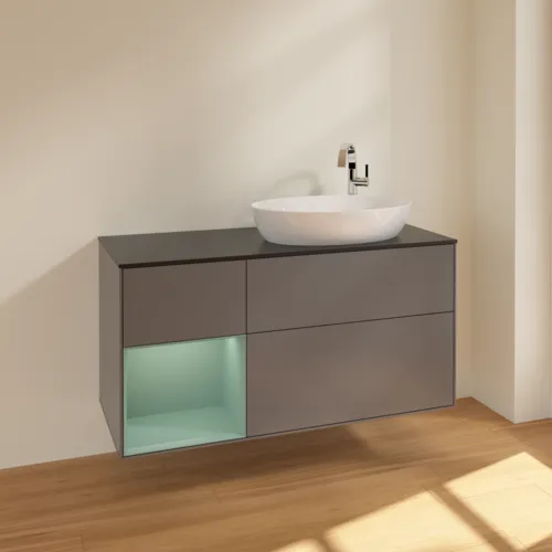 Bild von VILLEROY BOCH Finion Waschbeckenunterschrank, mit Beleuchtung, 3 Auszüge, 1200 x 603 x 501 mm, Anthracite Matt Lacquer / Olive Matt Lacquer / Glass Black Matt #F922GMGK