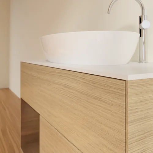 VILLEROY BOCH Finion Waschbeckenunterschrank, mit Beleuchtung, 2 Auszüge, 1000 x 603 x 501 mm, Oak Veneer / Walnut Veneer / Glass White Matt #F891GNPC, Bild 6
