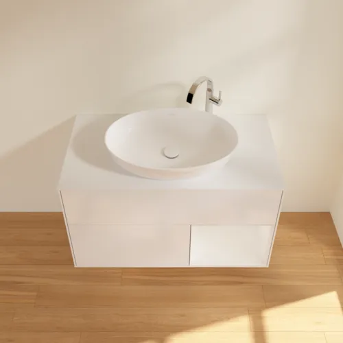 VILLEROY BOCH Finion Waschbeckenunterschrank, mit Beleuchtung, 2 Auszüge, 1000 x 603 x 501 mm, Glossy White Lacquer / Glossy White Lacquer / Glass White Matt #F901GFGF, Bild 4