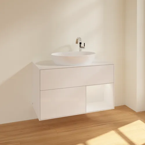 VILLEROY BOCH Finion Waschbeckenunterschrank, mit Beleuchtung, 2 Auszüge, 1000 x 603 x 501 mm, Glossy White Lacquer / Glossy White Lacquer / Glass White Matt #F901GFGF, Bild 2