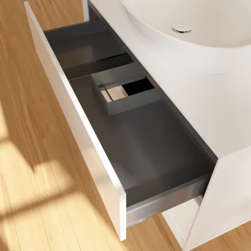VILLEROY BOCH Finion Waschbeckenunterschrank, mit Beleuchtung, 2 Auszüge, 1000 x 603 x 501 mm, Glossy White Lacquer / Glossy White Lacquer / Glass White Matt #F901GFGF, Bild 5
