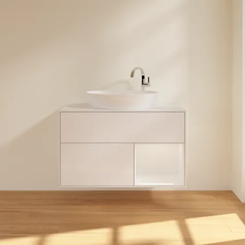 VILLEROY BOCH Finion Waschbeckenunterschrank, mit Beleuchtung, 2 Auszüge, 1000 x 603 x 501 mm, Glossy White Lacquer / Glossy White Lacquer / Glass White Matt #F901GFGF, Bild 3