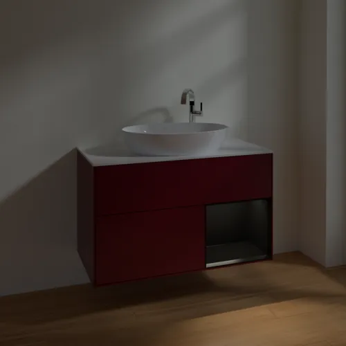 Bild von VILLEROY BOCH Finion Waschbeckenunterschrank, mit Beleuchtung, 2 Auszüge, 1000 x 603 x 501 mm, Peony Matt Lacquer / Black Matt Lacquer / Glass White Matt #F901PDHB