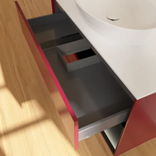 Bild von VILLEROY BOCH Finion Waschbeckenunterschrank, mit Beleuchtung, 2 Auszüge, 1000 x 603 x 501 mm, Peony Matt Lacquer / Black Matt Lacquer / Glass White Matt #F901PDHB