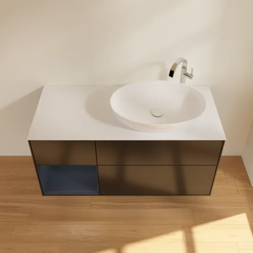 Bild von VILLEROY BOCH Finion Waschbeckenunterschrank, mit Beleuchtung, 3 Auszüge, 1200 x 603 x 501 mm, Black Matt Lacquer / Midnight Blue Matt Lacquer / Glass White Matt #F921HGPD