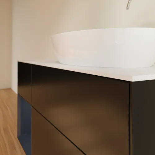 Bild von VILLEROY BOCH Finion Waschbeckenunterschrank, mit Beleuchtung, 3 Auszüge, 1200 x 603 x 501 mm, Black Matt Lacquer / Midnight Blue Matt Lacquer / Glass White Matt #F921HGPD
