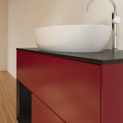 Bild von VILLEROY BOCH Finion Waschbeckenunterschrank, mit Beleuchtung, 2 Auszüge, 1000 x 603 x 501 mm, Peony Matt Lacquer / Black Matt Lacquer / Glass Black Matt #F892PDHB