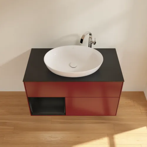 Bild von VILLEROY BOCH Finion Waschbeckenunterschrank, mit Beleuchtung, 2 Auszüge, 1000 x 603 x 501 mm, Peony Matt Lacquer / Black Matt Lacquer / Glass Black Matt #F892PDHB