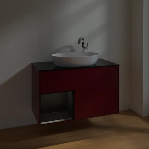 Bild von VILLEROY BOCH Finion Waschbeckenunterschrank, mit Beleuchtung, 2 Auszüge, 1000 x 603 x 501 mm, Peony Matt Lacquer / Black Matt Lacquer / Glass Black Matt #F892PDHB