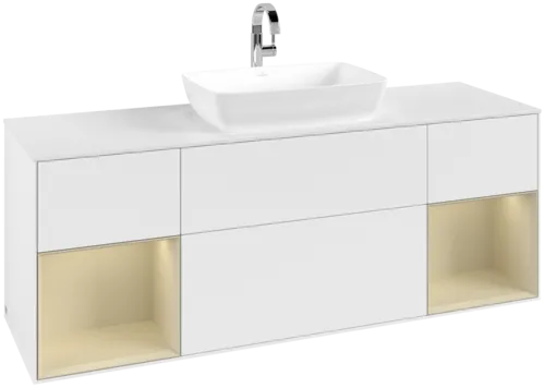 Obrázek VILLEROY BOCH Toaletní skříňka Finion, s osvětlením, 4 výsuvy, 1600 x 603 x 501 mm, bílý matný lak / hedvábně šedý matný lak / bílé matné sklo #F861HJMT