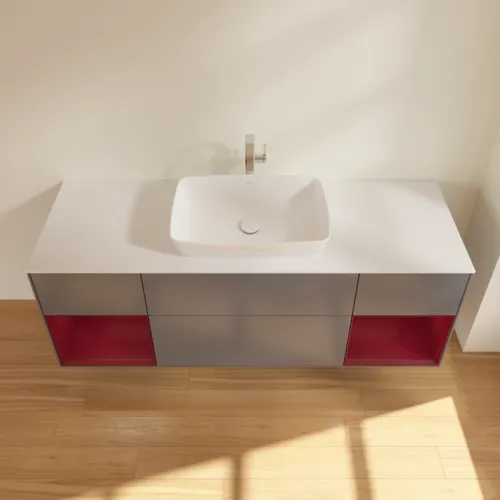 Bild von VILLEROY BOCH Finion Waschbeckenunterschrank, mit Beleuchtung, 4 Auszüge, 1600 x 603 x 501 mm, Anthracite Matt Lacquer / Peony Matt Lacquer / Glass White Matt #F861HBGK