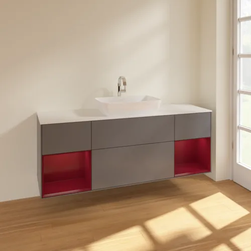 Bild von VILLEROY BOCH Finion Waschbeckenunterschrank, mit Beleuchtung, 4 Auszüge, 1600 x 603 x 501 mm, Anthracite Matt Lacquer / Peony Matt Lacquer / Glass White Matt #F861HBGK
