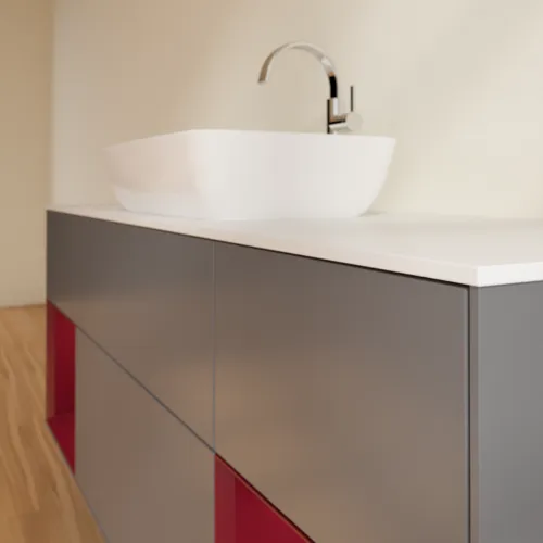 Bild von VILLEROY BOCH Finion Waschbeckenunterschrank, mit Beleuchtung, 4 Auszüge, 1600 x 603 x 501 mm, Anthracite Matt Lacquer / Peony Matt Lacquer / Glass White Matt #F861HBGK