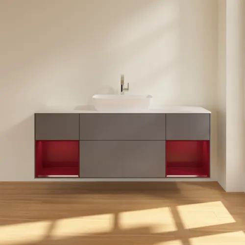 Bild von VILLEROY BOCH Finion Waschbeckenunterschrank, mit Beleuchtung, 4 Auszüge, 1600 x 603 x 501 mm, Anthracite Matt Lacquer / Peony Matt Lacquer / Glass White Matt #F861HBGK