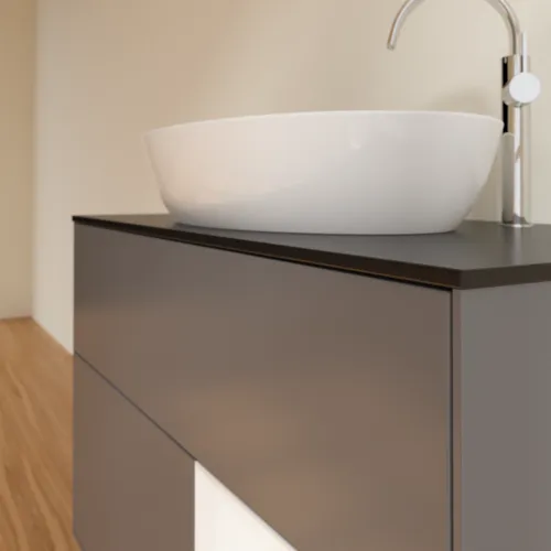 VILLEROY BOCH Finion Waschbeckenunterschrank, mit Beleuchtung, 2 Auszüge, 1000 x 603 x 501 mm, Anthracite Matt Lacquer / White Matt Lacquer / Glass Black Matt #F902MTGK, Bild 3